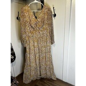 Sincerely Jules Bohemian Ruched Peasant Dress Yellow Floral Women’s XL